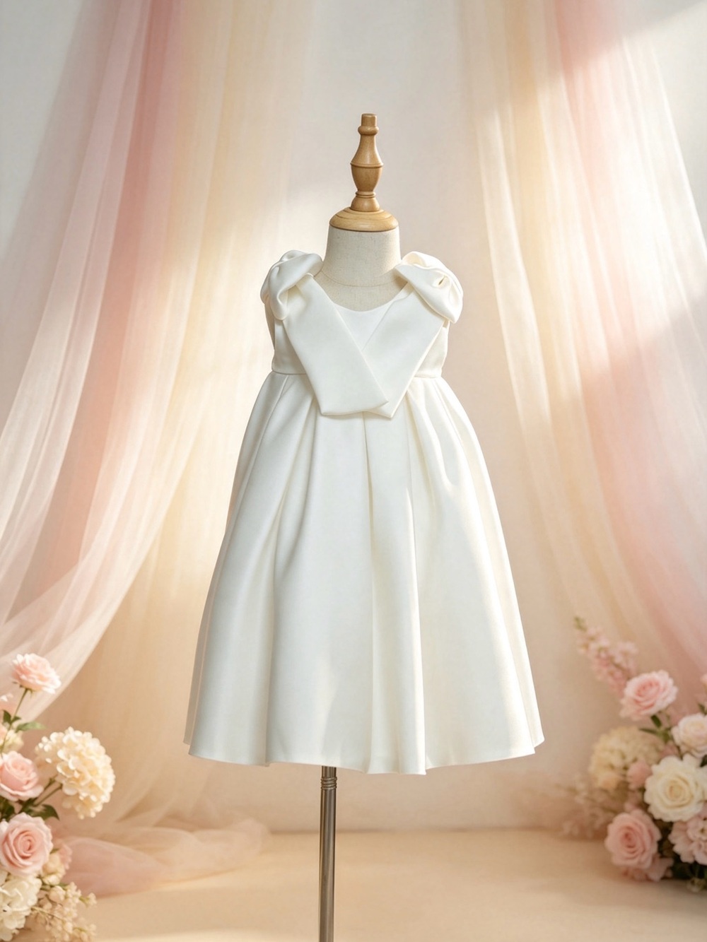 Elegant White Bow Princess Dress, Flower girl dress, Formal Dress, Kids Dress